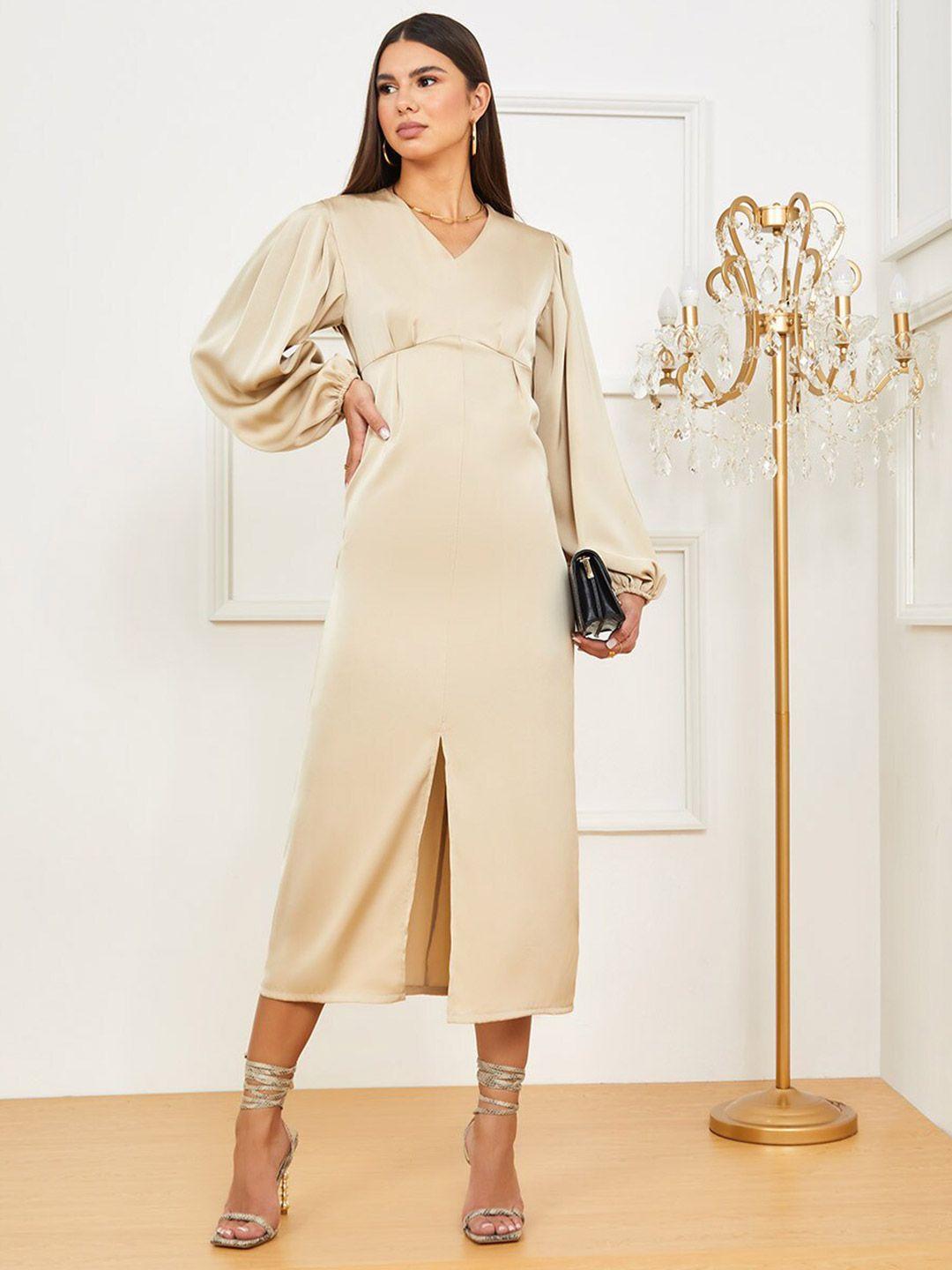 styli beige a-line midi dress