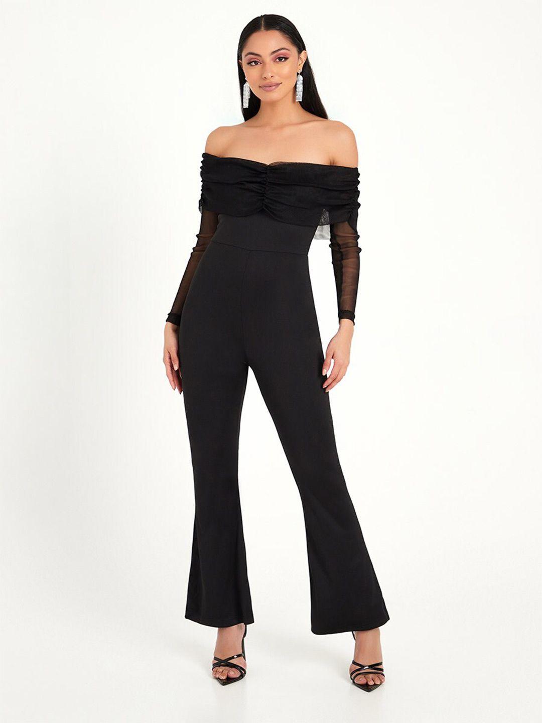 styli black off-shoulder basic jumpsuit