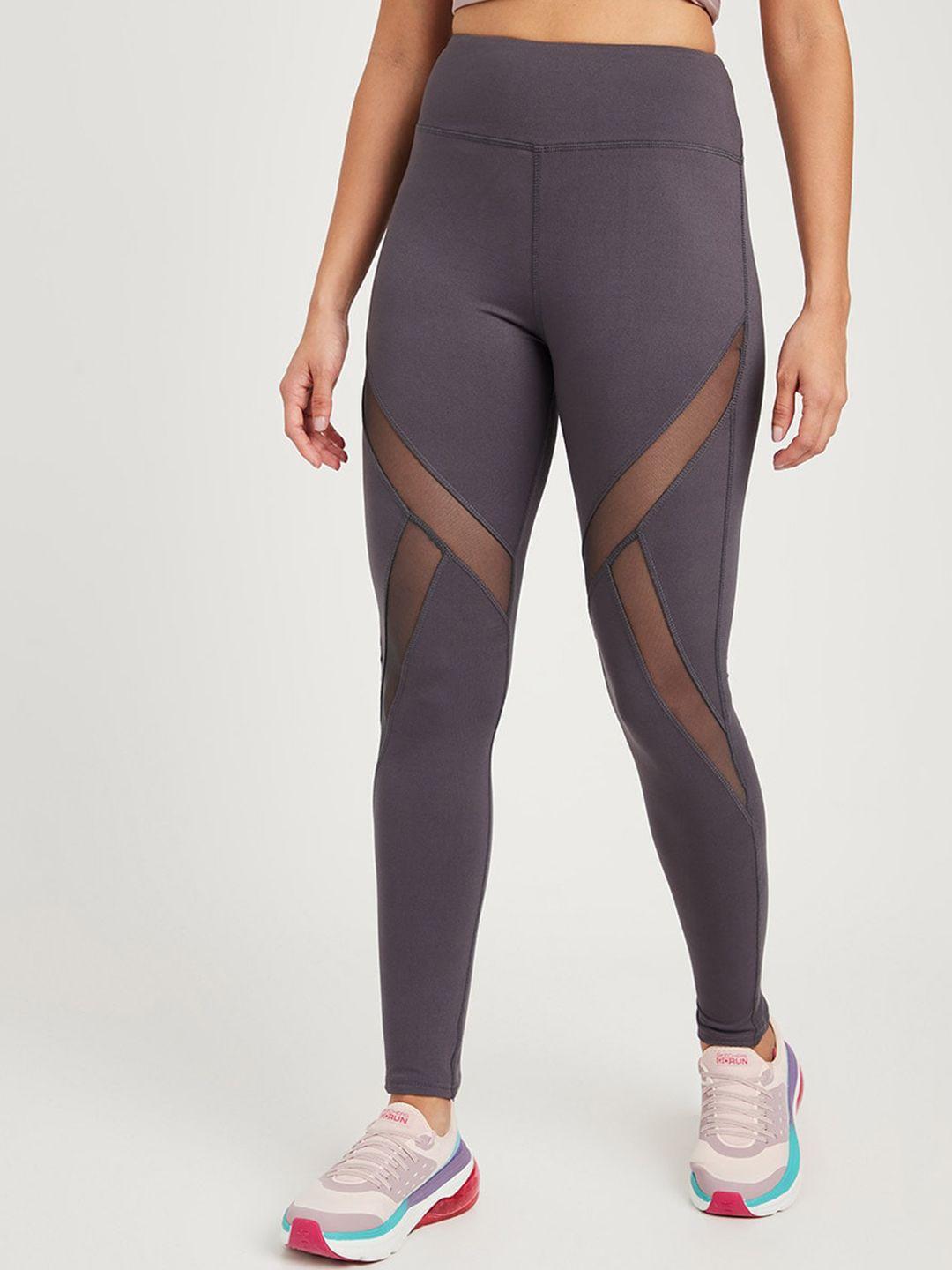 styli women charcoal grey mesh & stitch insert active leggings