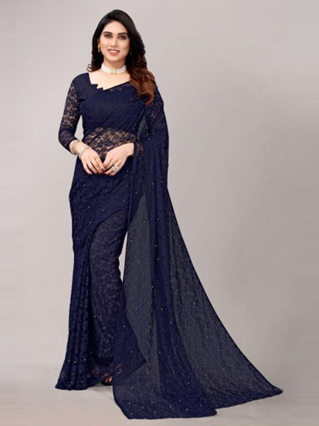 yashika navy blue embellished net saree