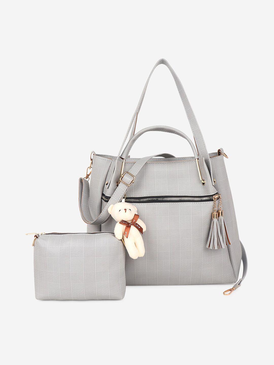 stropcarry grey pu structured shoulder bag with tasselled