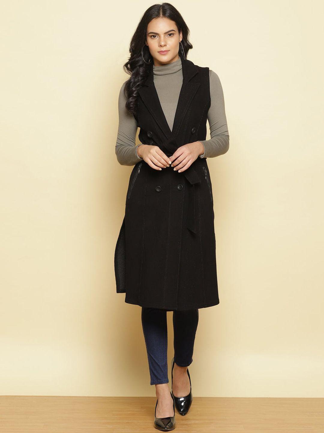 lakshita women black solid trench coat