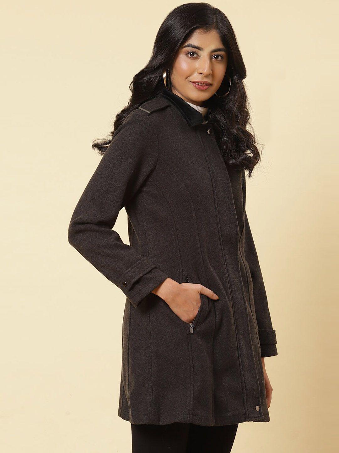 lakshita women grey solid pea coats