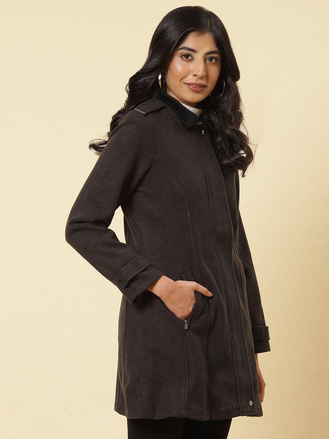 lakshita women grey solid pea coat