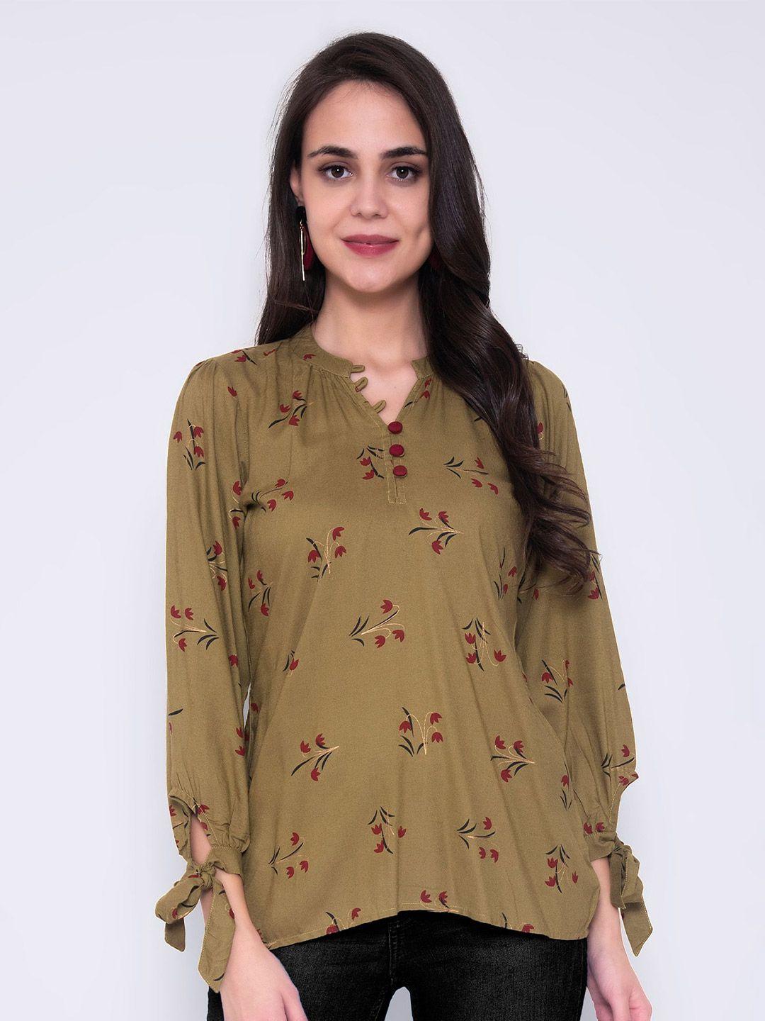 god bless women olive green floral print top