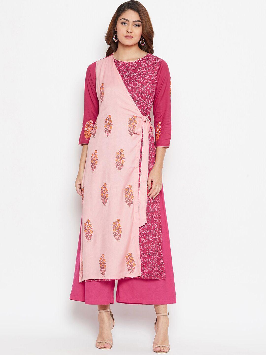 bitterlime women burgundy ethnic motifs printed kurta