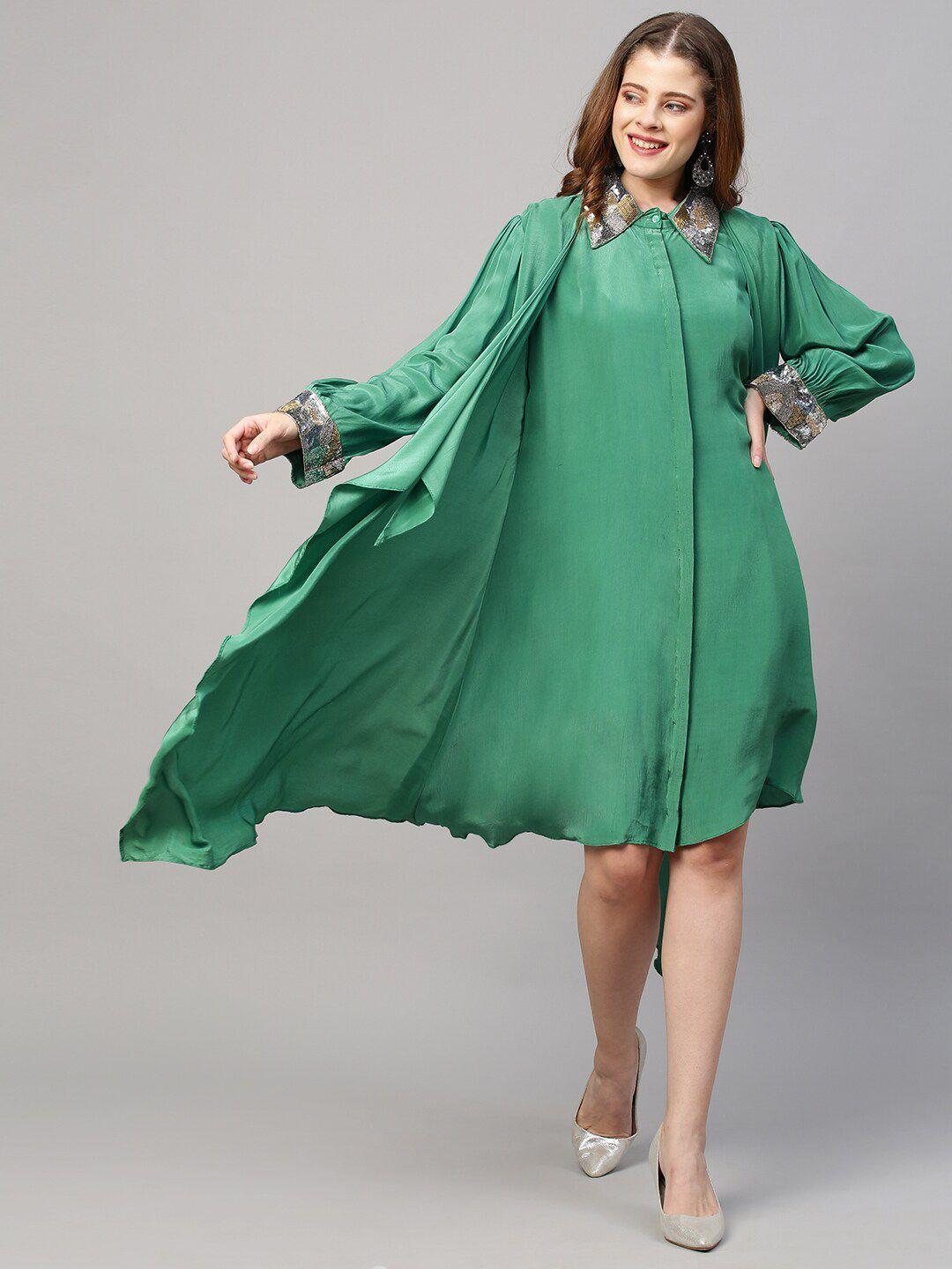 envy me by fashor green & teal crepe a-line dress