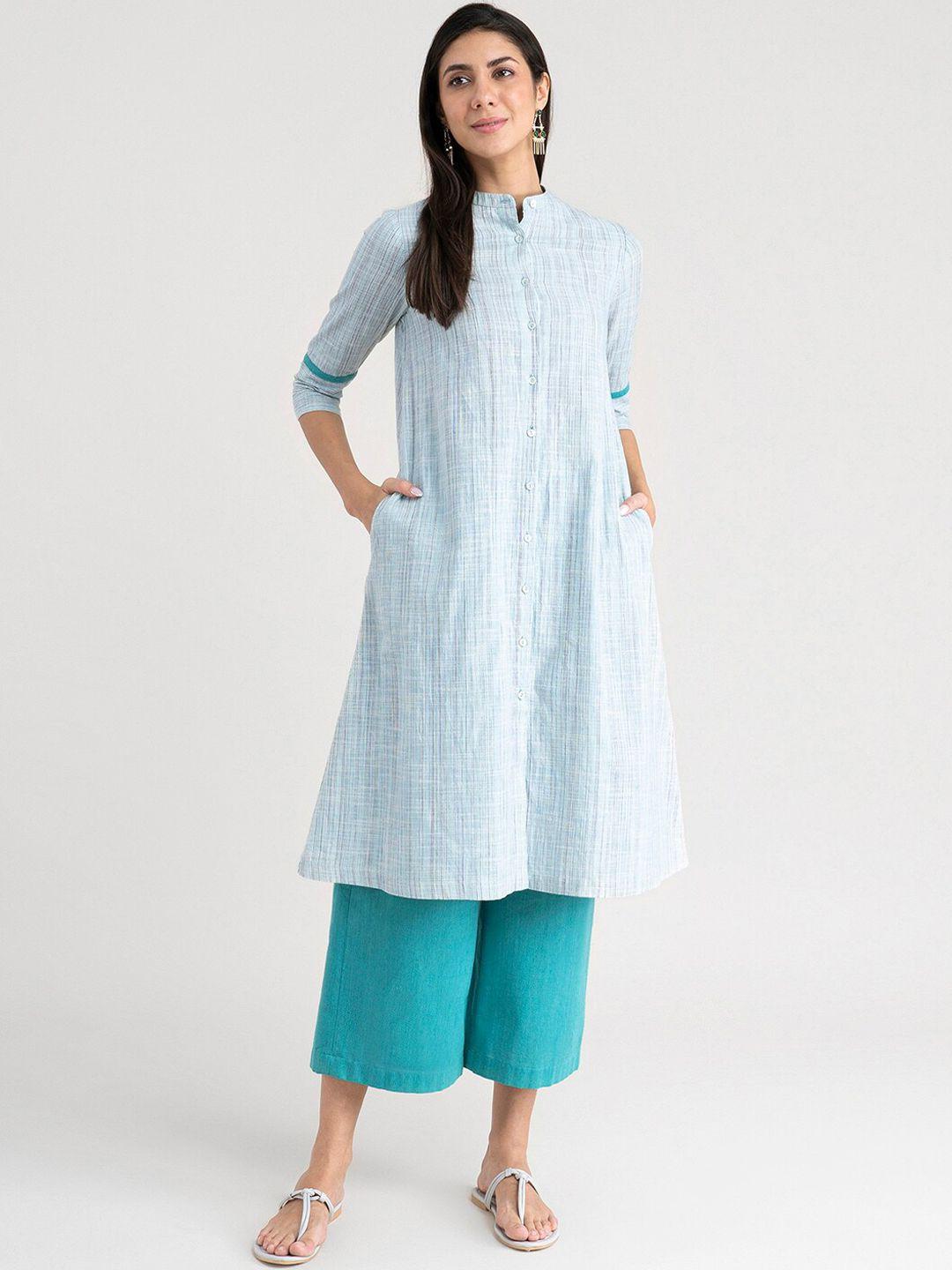 marigold by fablestreet women blue striped thread work pathani kurta