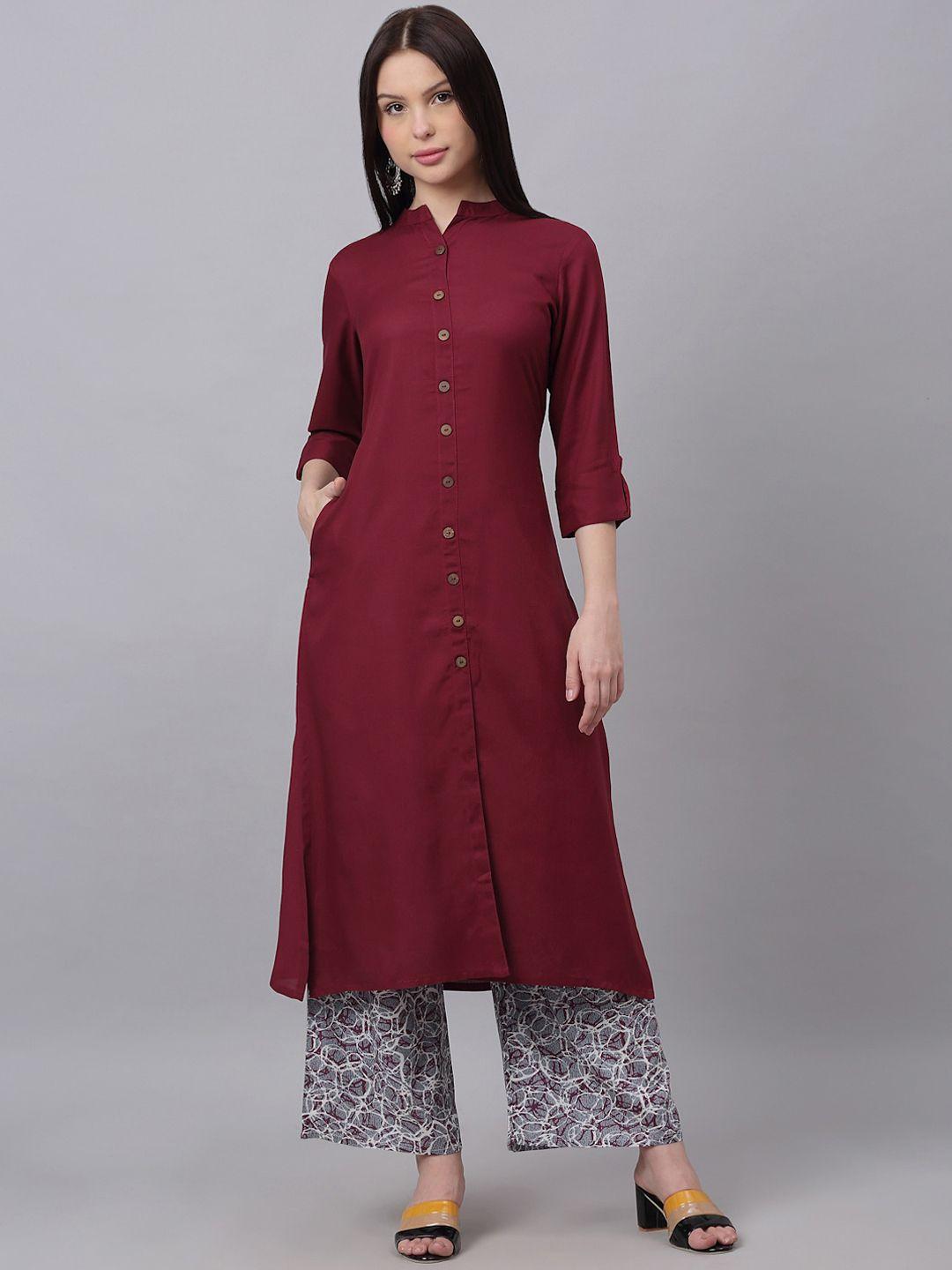 doriya women maroon panelled kurti with palazzos