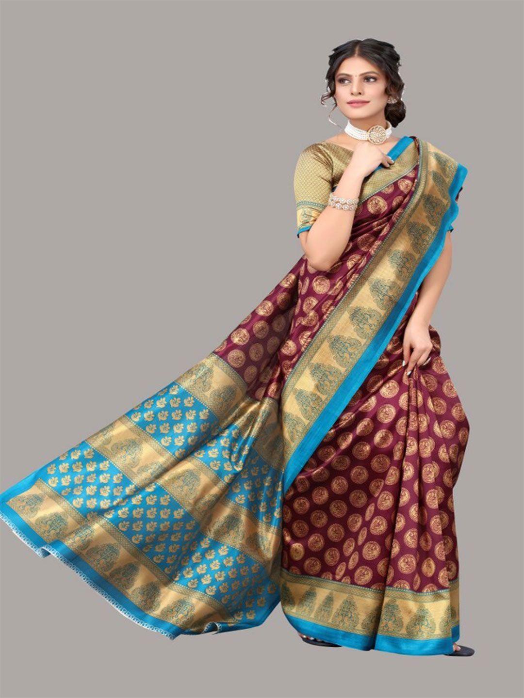 yashika purple & blue floral art silk saree