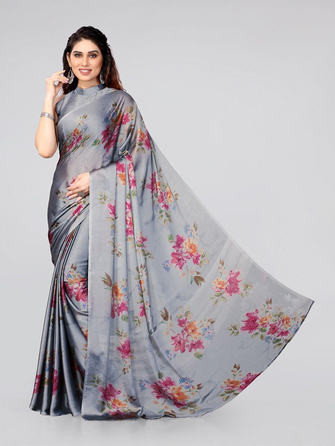 mirchi fashion grey & pink floral saree