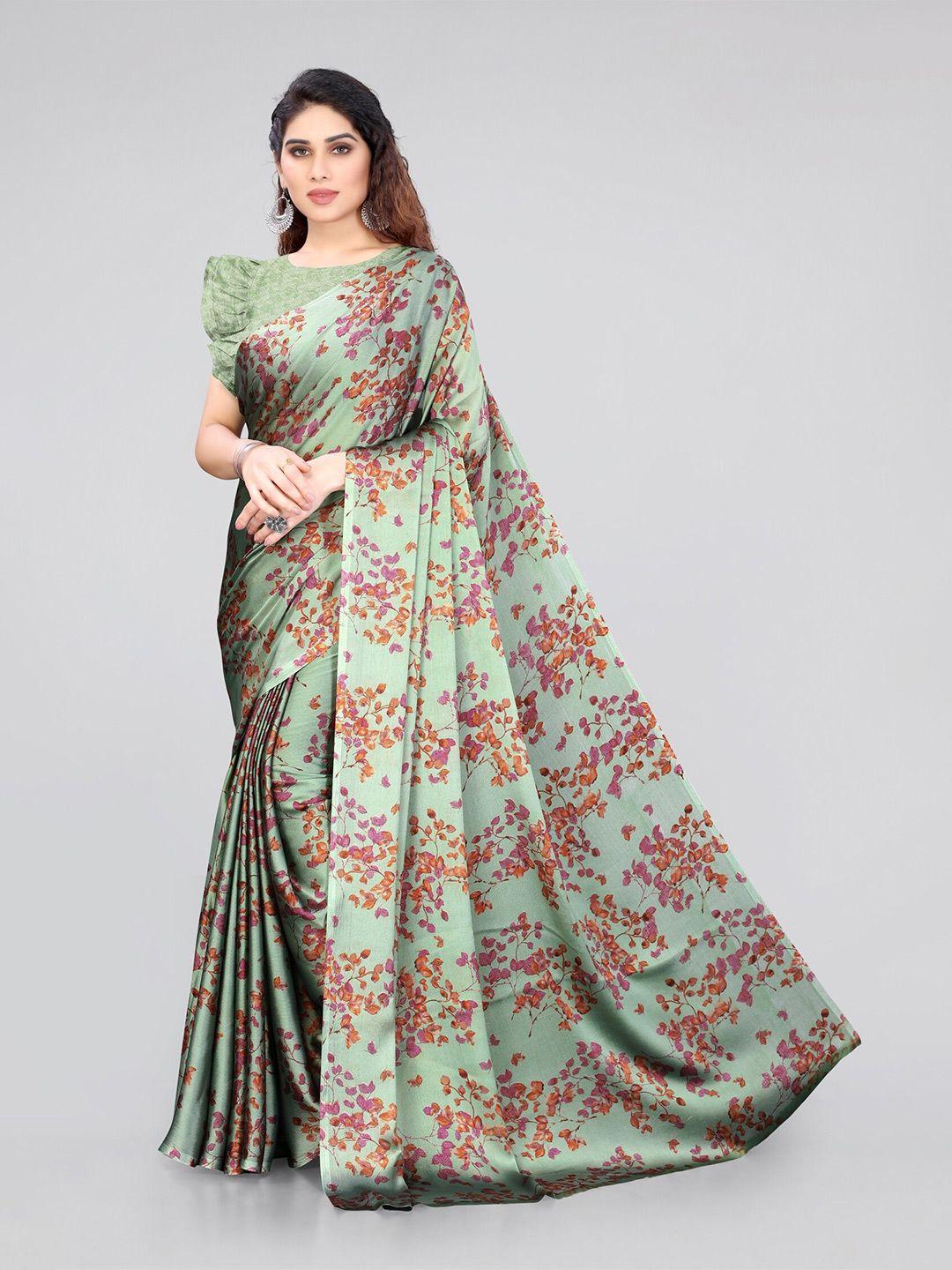 mirchi fashion olive green & brown floral saree