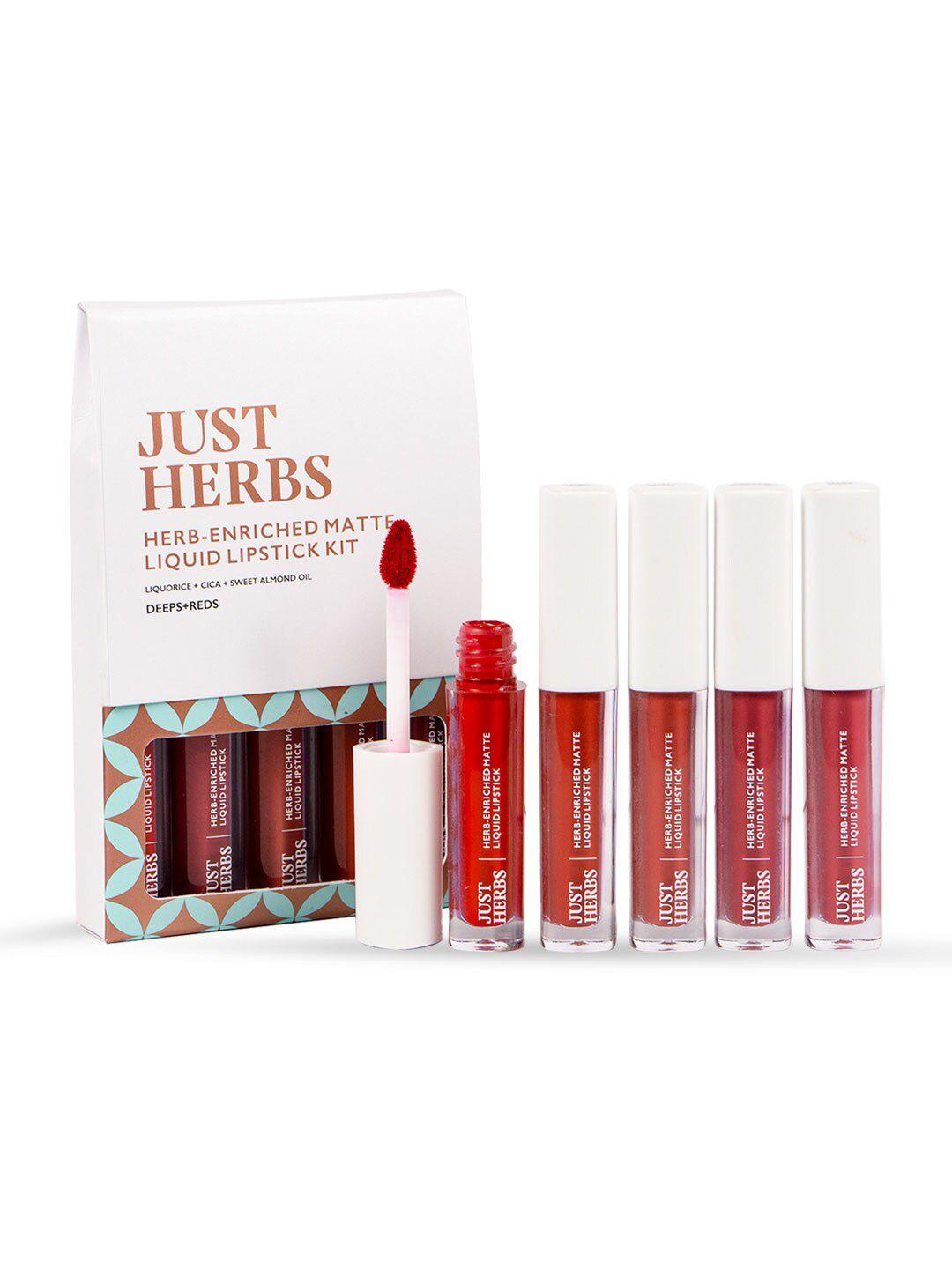 just herbs set of 5 matte liquid lipstick with sweet almond oil 10 ml - deeps & reds