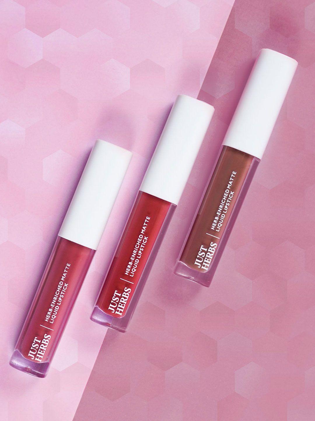 just herbs set of 3 matte liquid lipstick 6 ml-dusty rose, liquorice brown & raisin rust