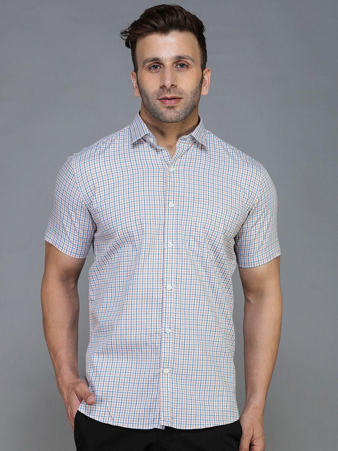 tqs men orange standard checked casual shirt