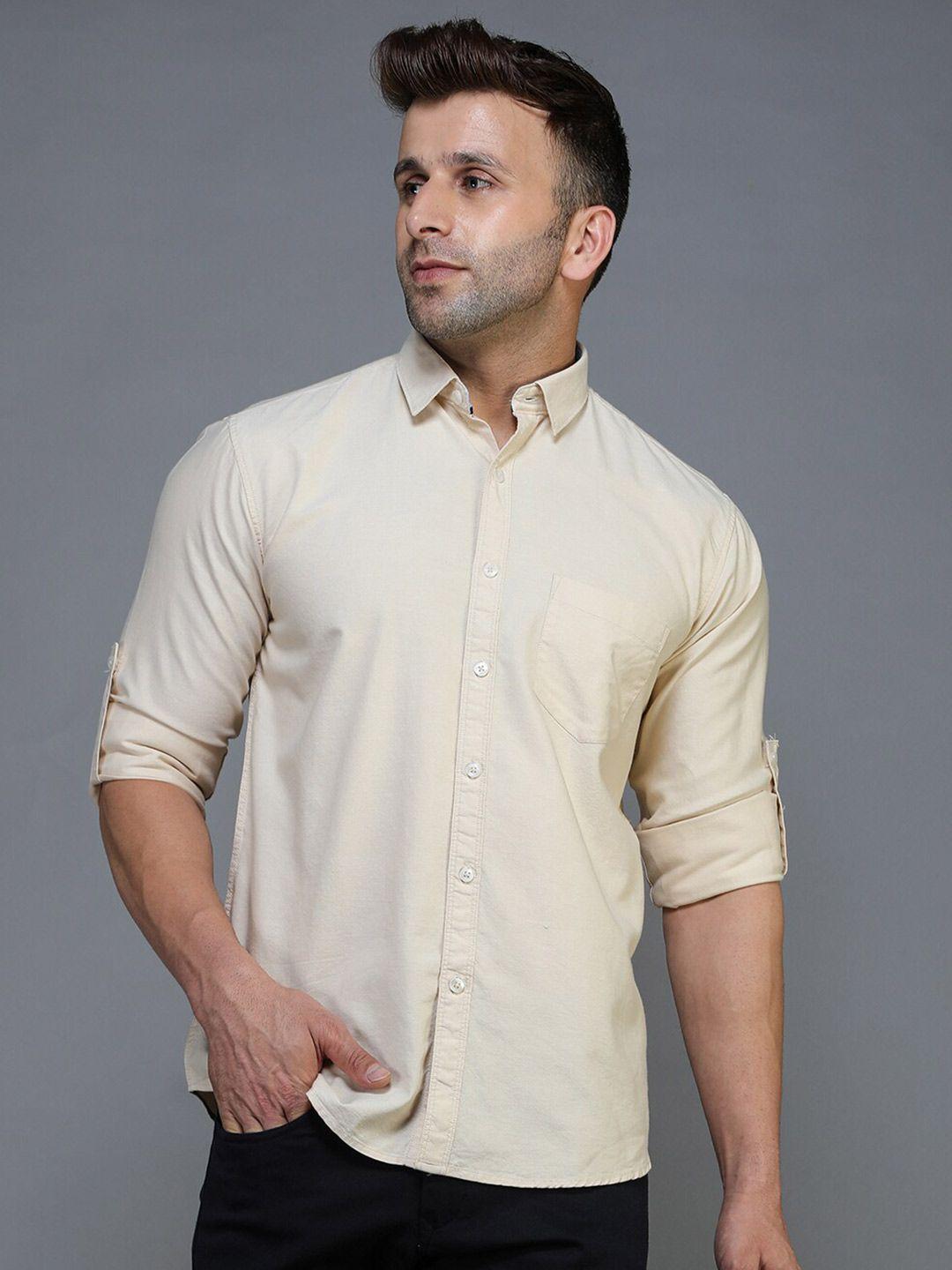 tqs men beige standard casual shirt