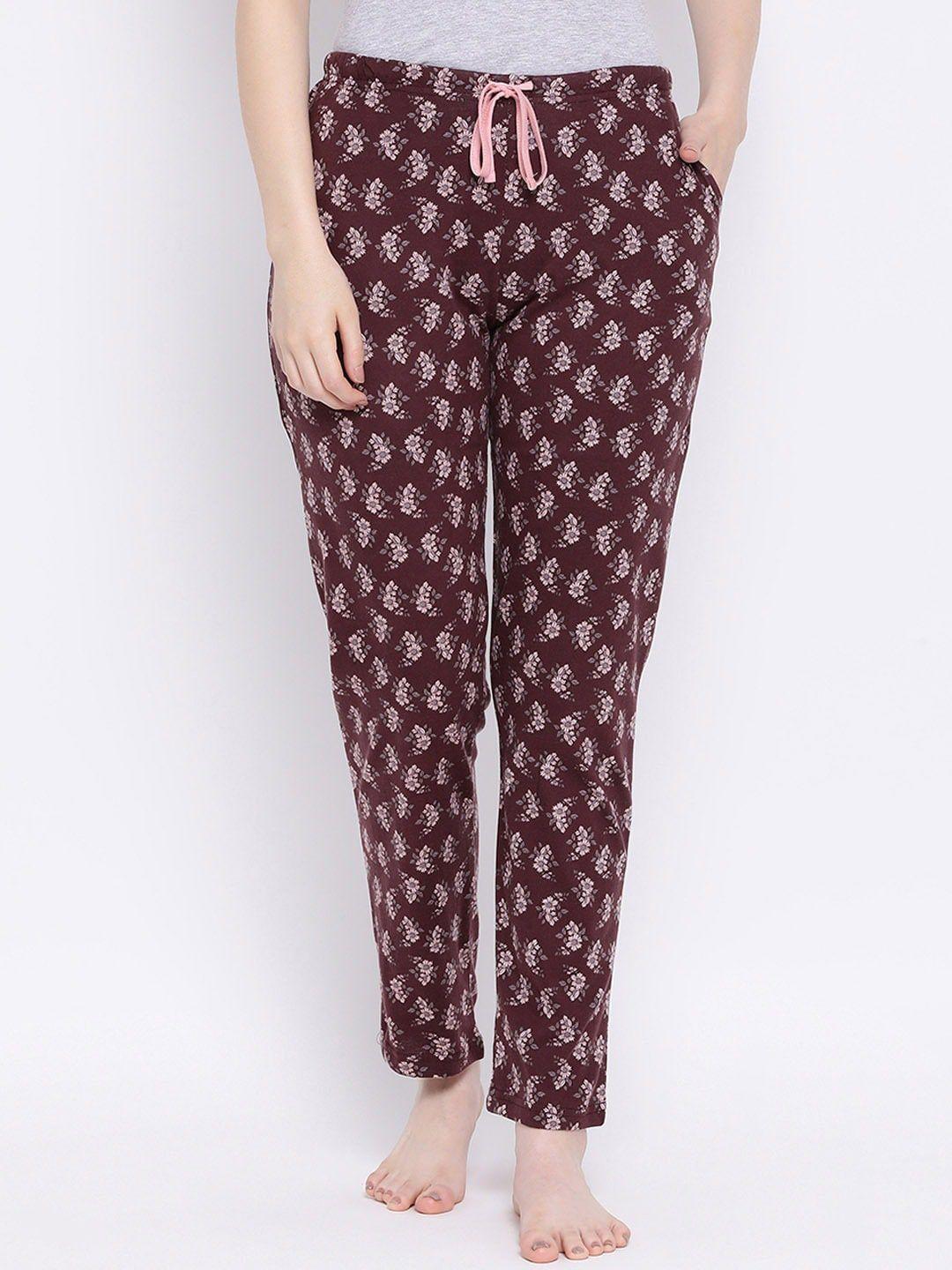 kanvin women brown printed pure cotton pyjamas