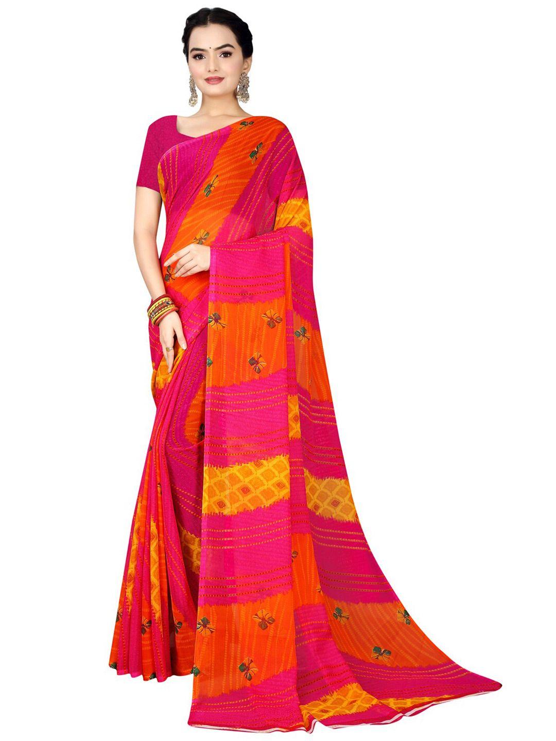 florence pink & green bandhani pure georgette  bandhani saree