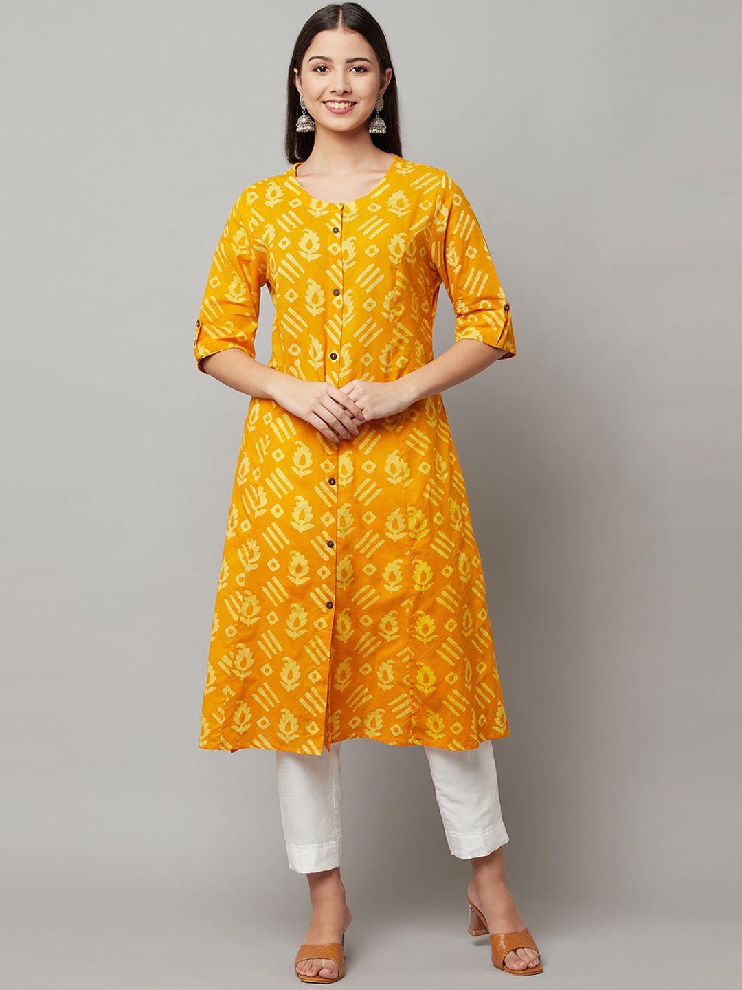 flavido women yellow ethnic motifs checked kurta