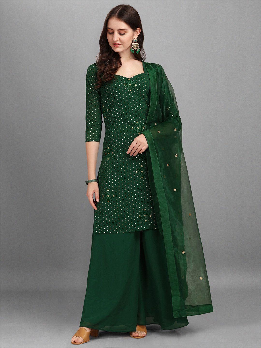 fashion basket green embroidered semi-stitched dress material