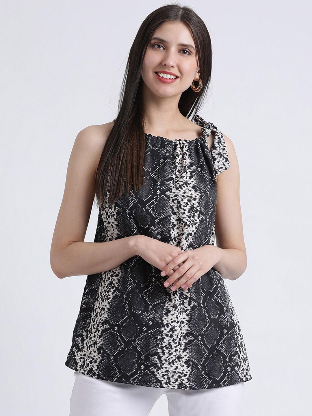 dressberry black animal print crepe top