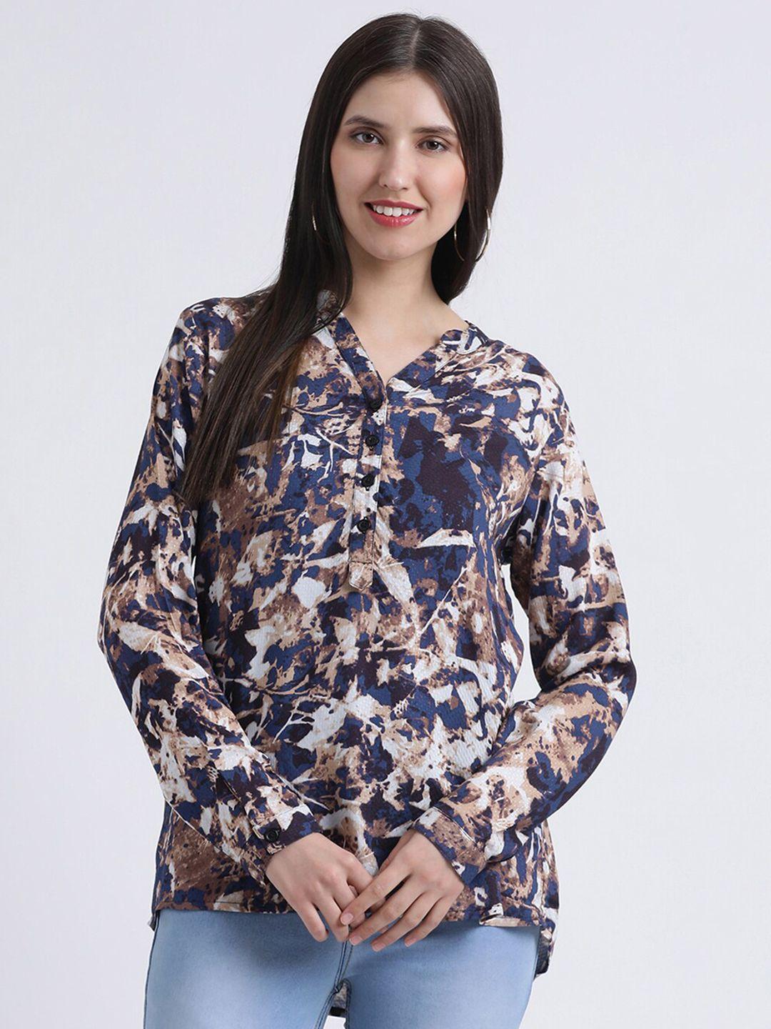 dressberry blue & white floral print shirt style top