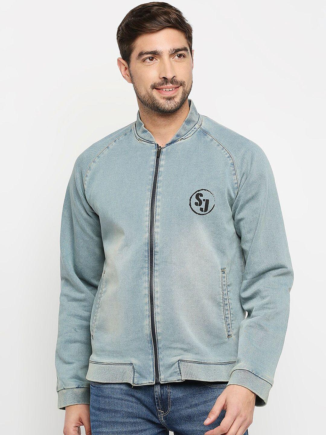 spykar men blue bomber with patchwork jacket