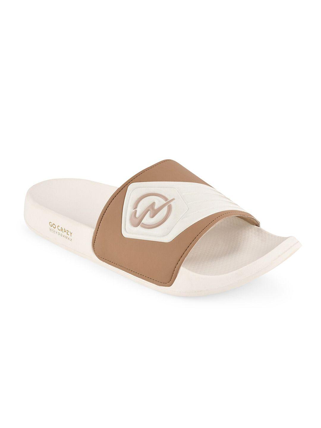 campus men off white & beige printed sliders