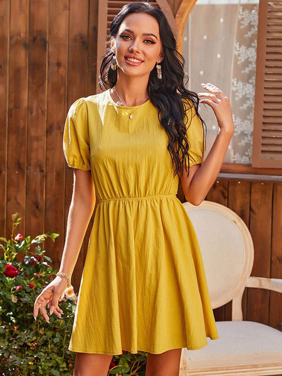 la aimee women yellow fit & flare dress