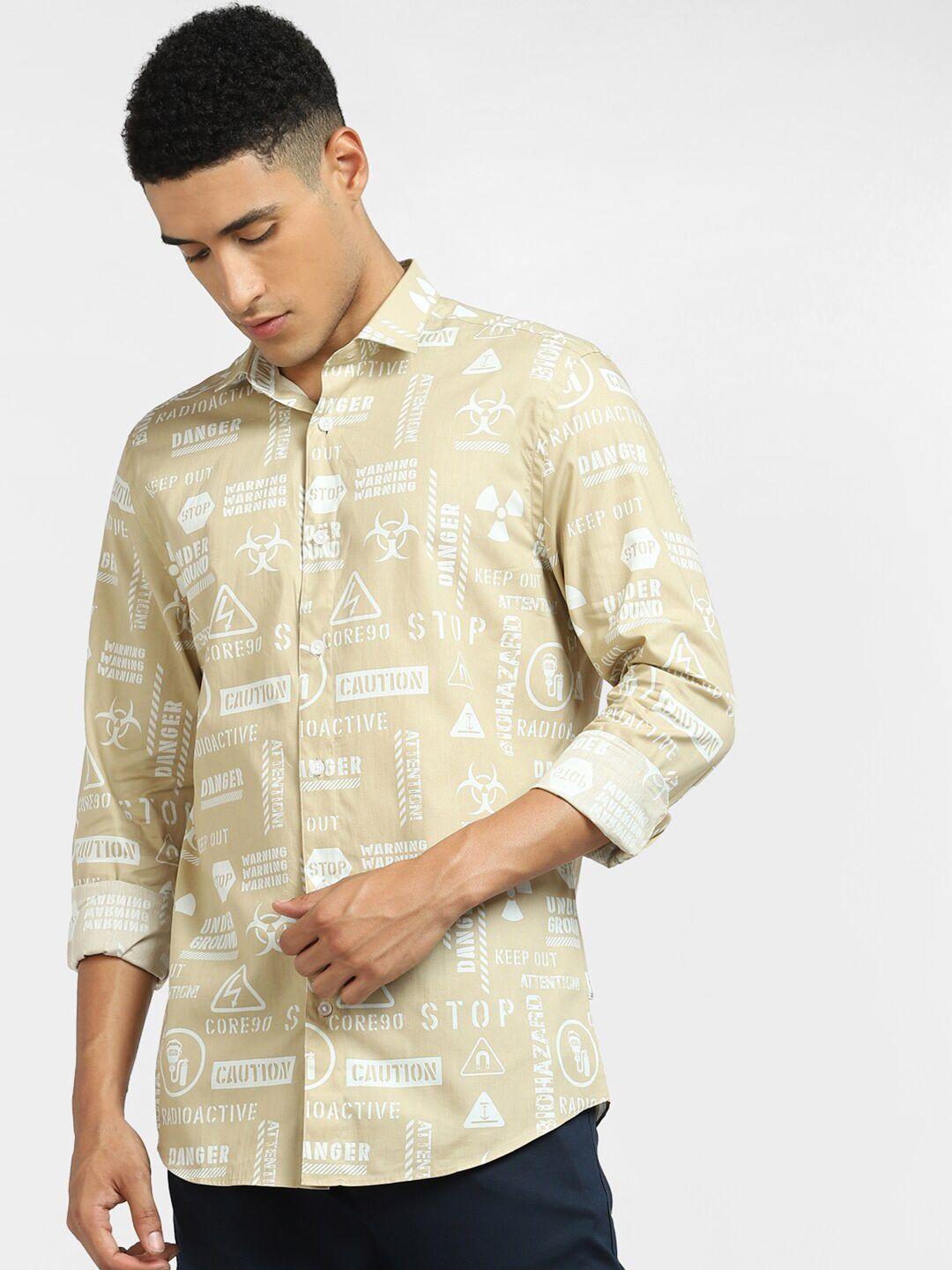 jack & jones men beige printed casual shirt