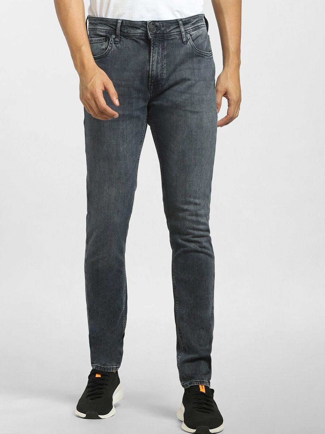 jack & jones men grey low-rise stretchable jeans