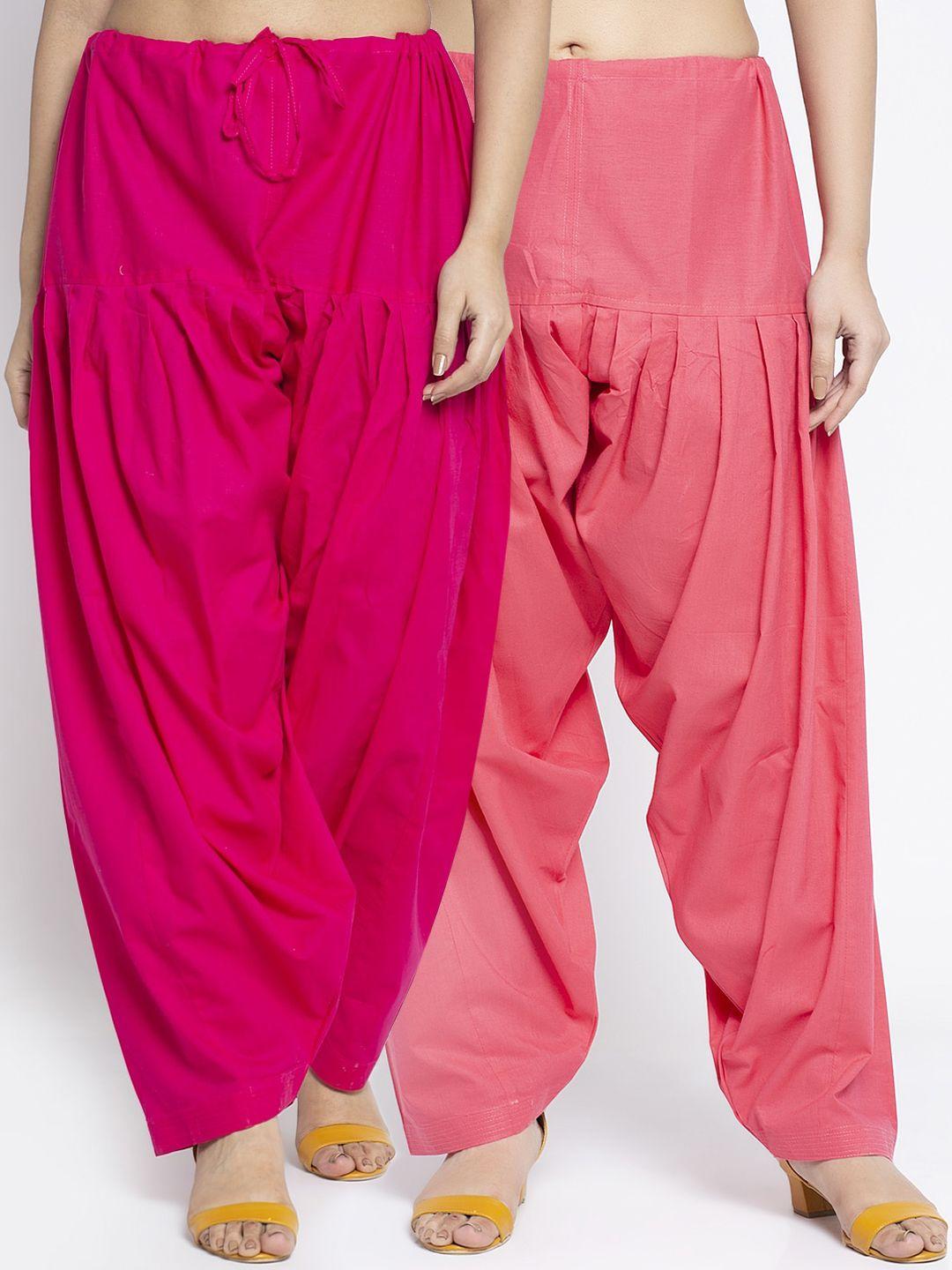 gracit women set of 2 pink solid cotton salwar