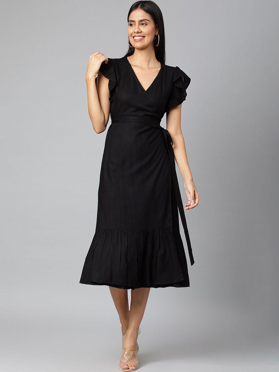 finsbury london women black wrap midi dress