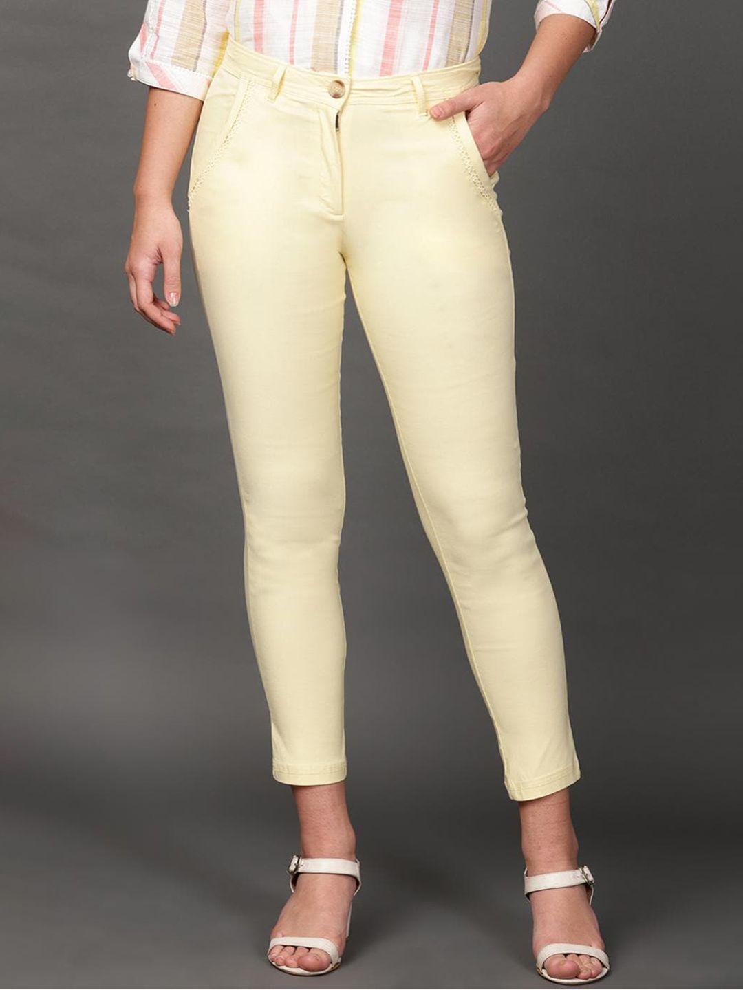 lakshita women yellow smart skinny fit trousers