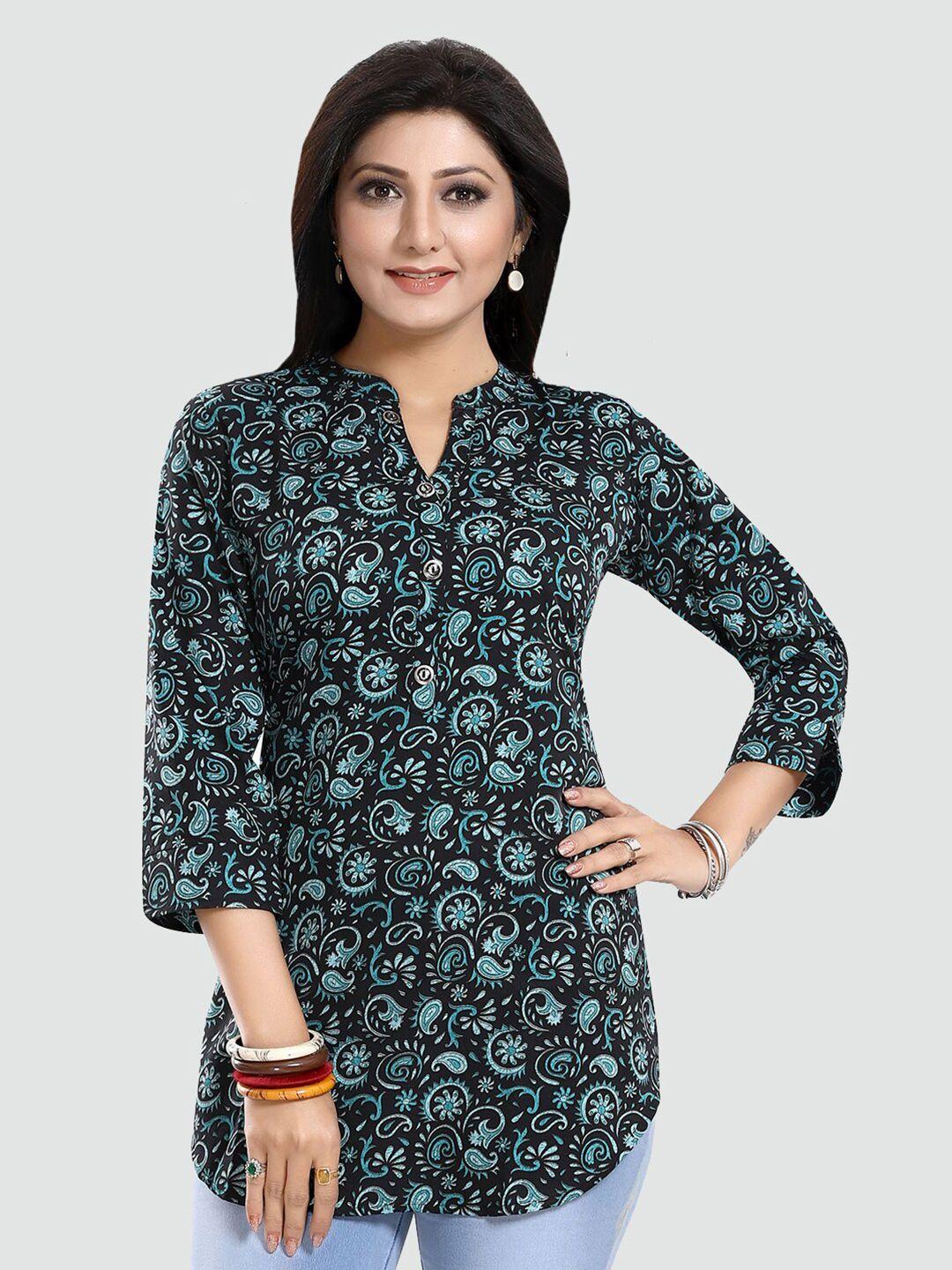 saree swarg black & green paisley printed kurti