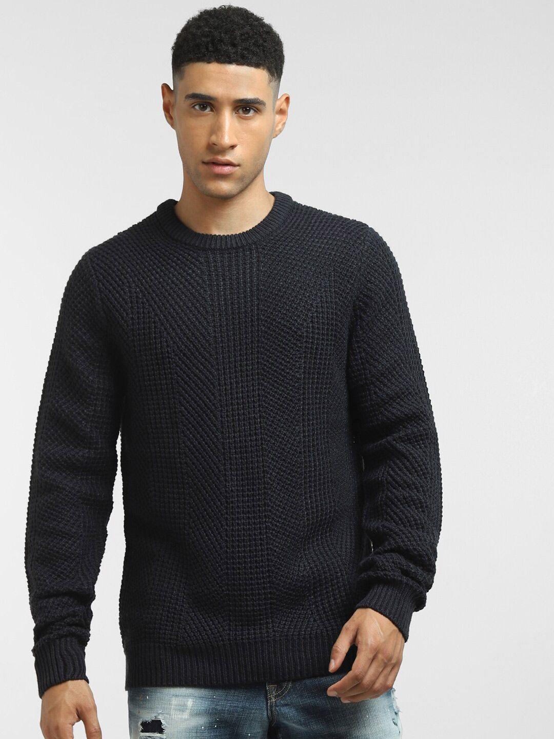 jack & jones men blue ribbed pullover