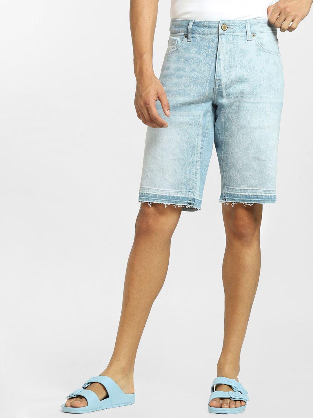 jack & jones men blue washed low-rise shorts