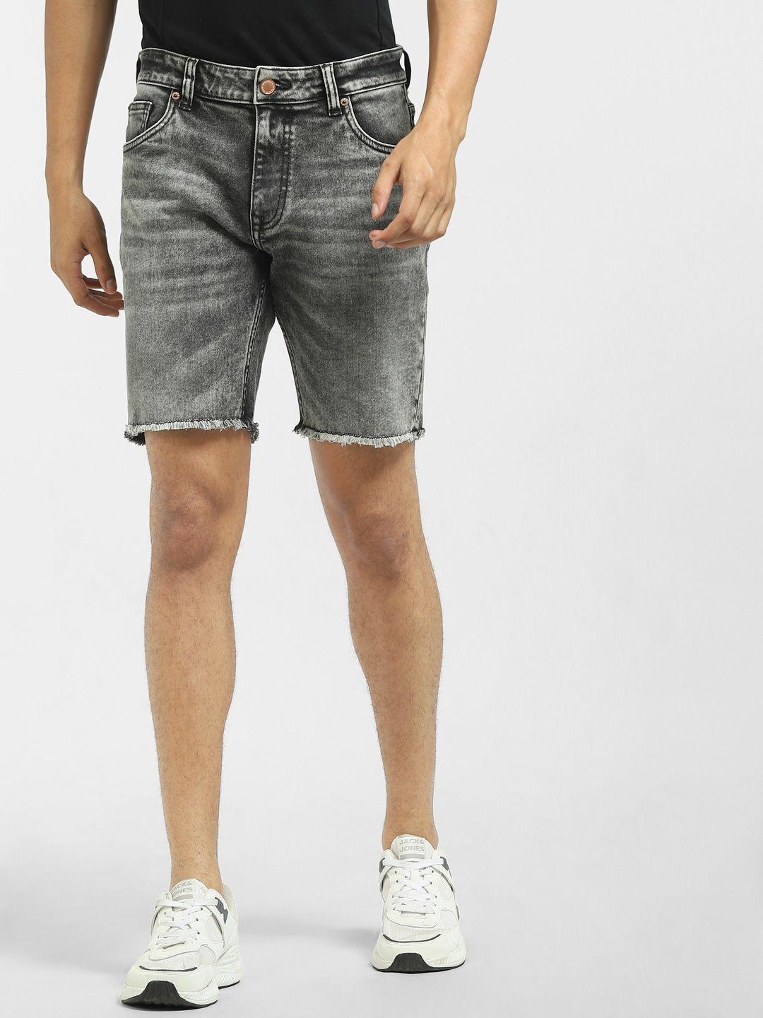 jack & jones men black washed denim shorts