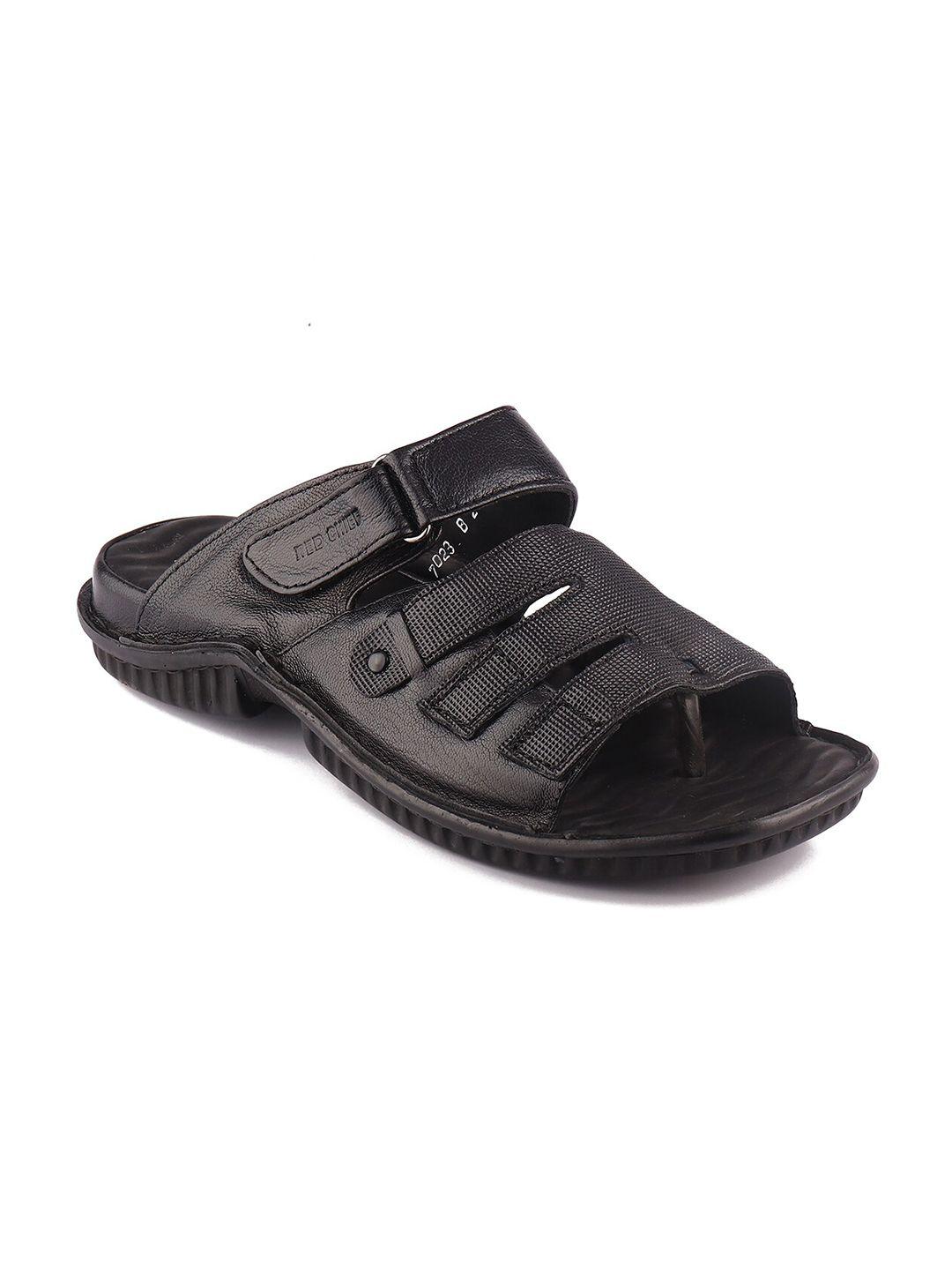 red chief men black leather comfort sandals