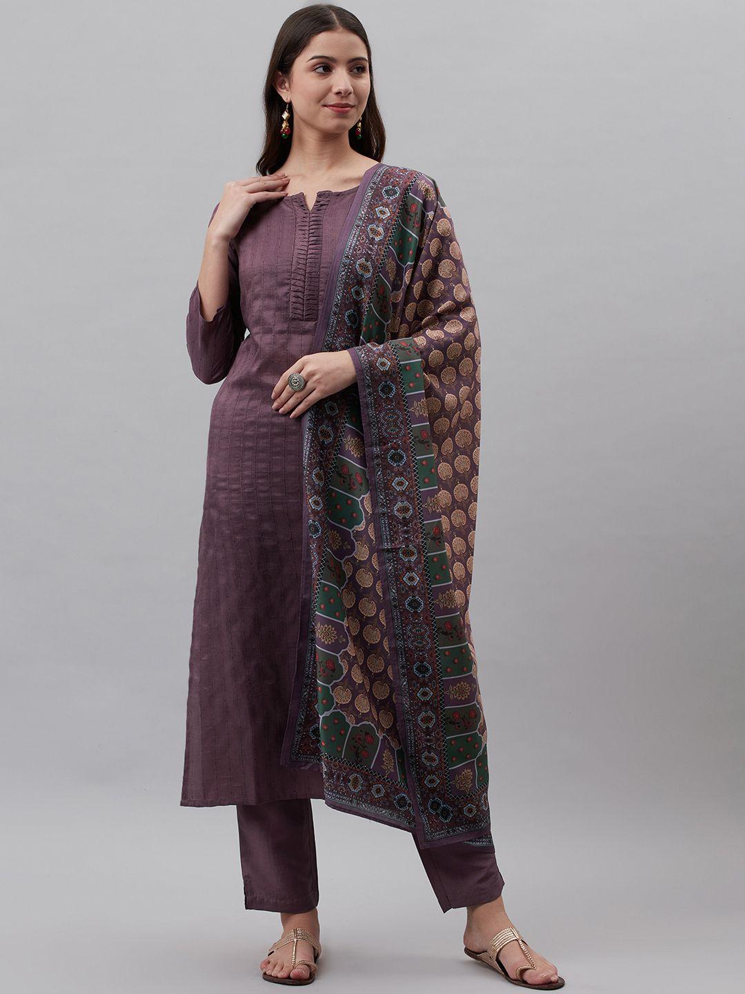 rajgranth women burgundy silk chiffon kurta with trousers & with dupatta