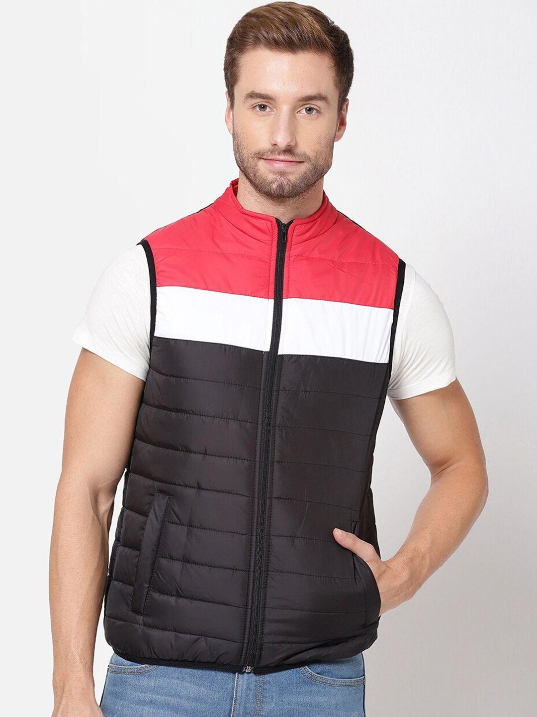 r&b men red striped crop sporty jacket