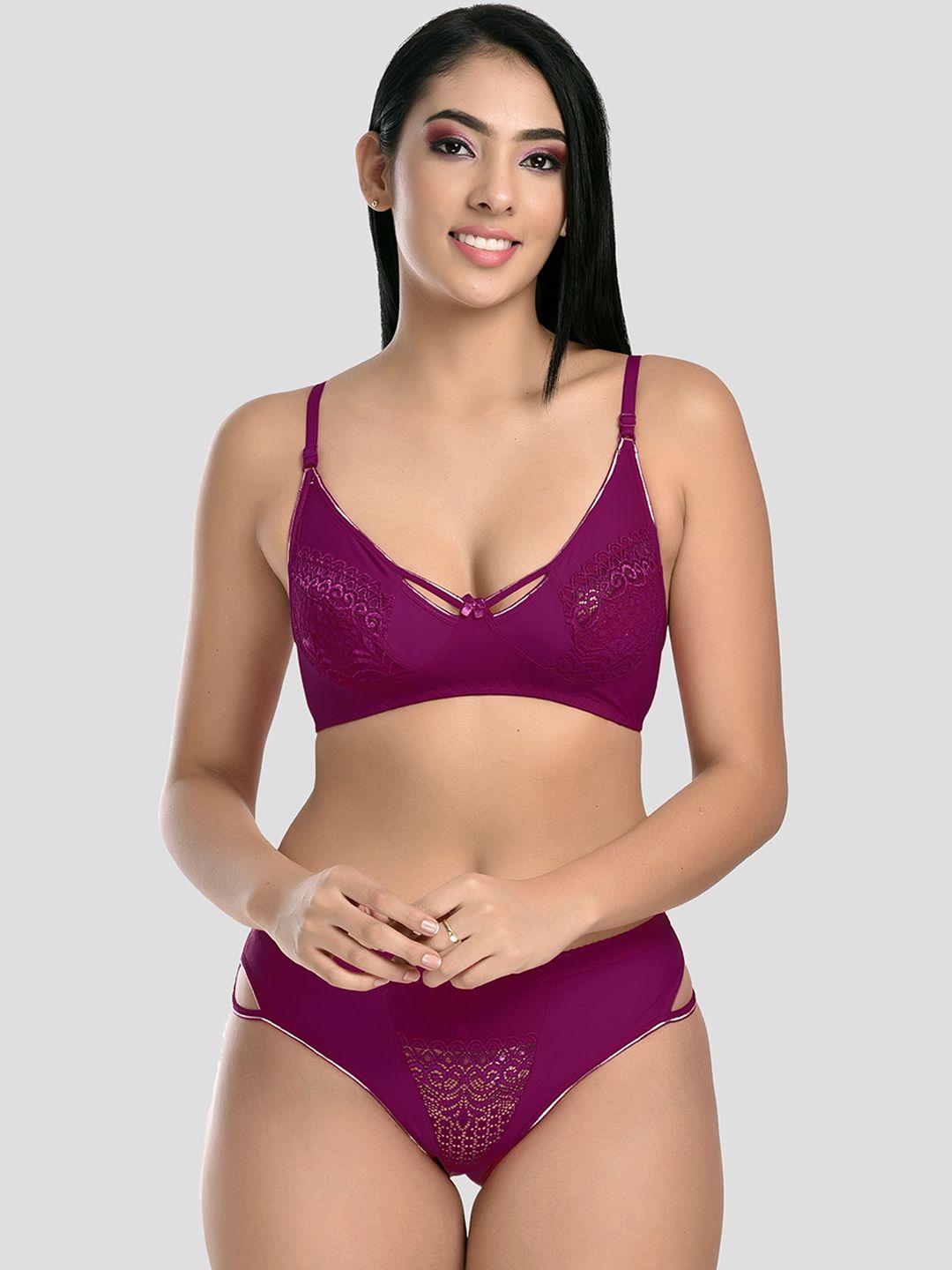 styfun women magenta solid lingerie set