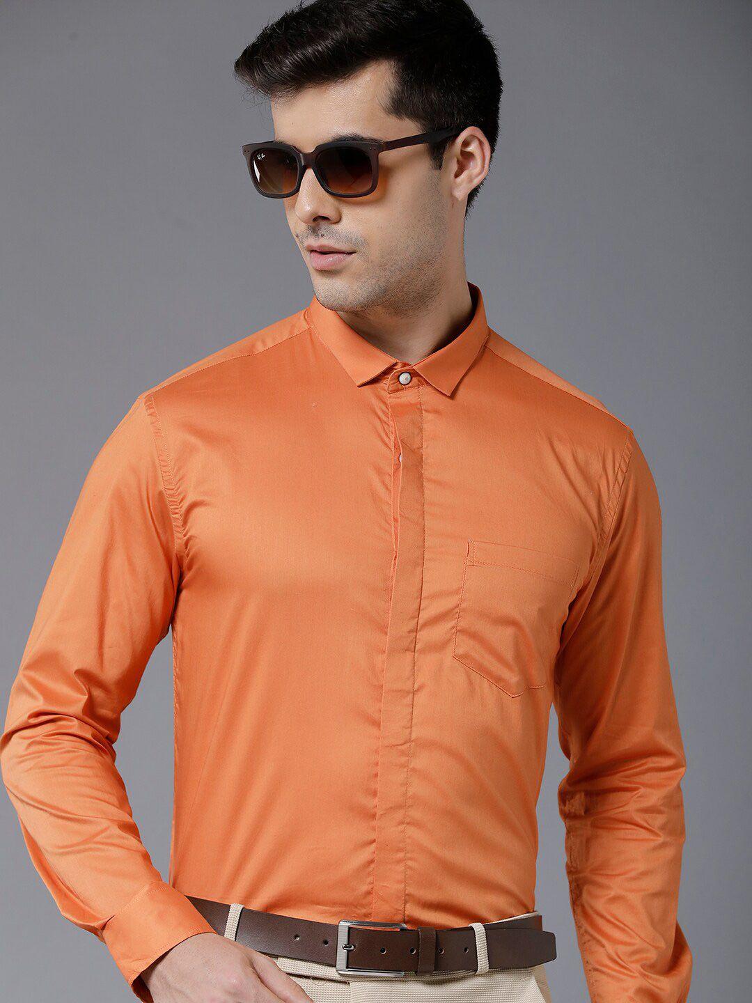 yovish men orange smart slim fit formal shirt