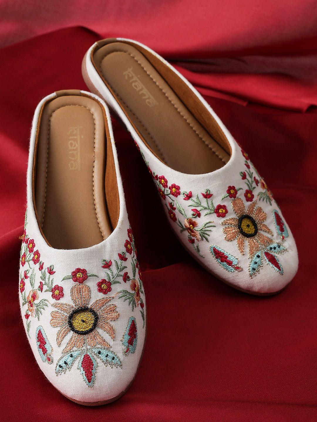 kiana women white embellished leather ethnic flats