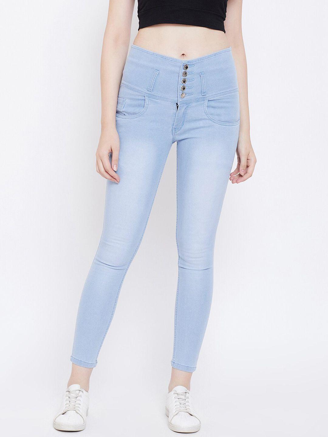 nifty women blue slim fit high-rise clean look stretchable light fade jeans