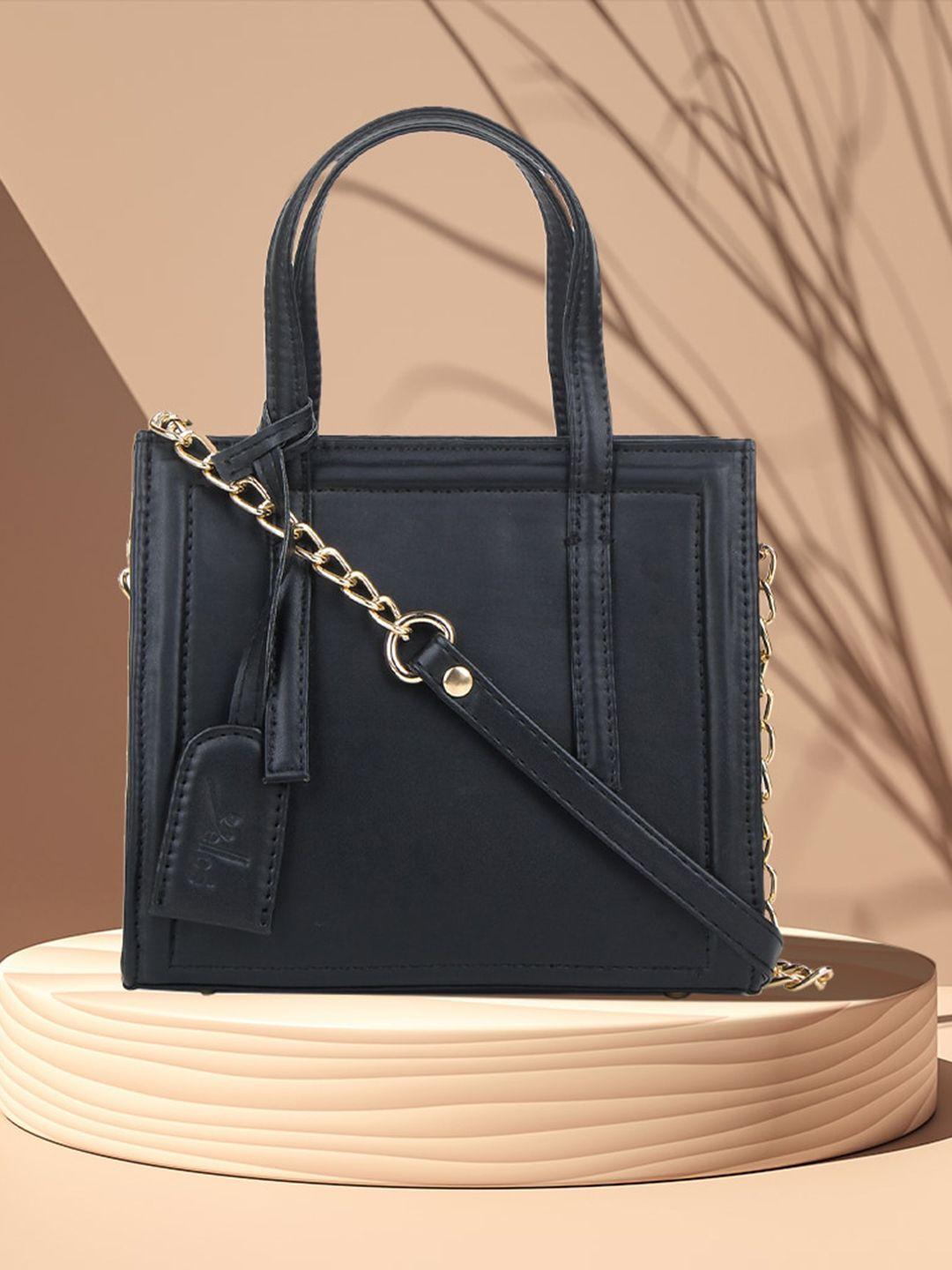 yelloe black structured regular shoulder bag