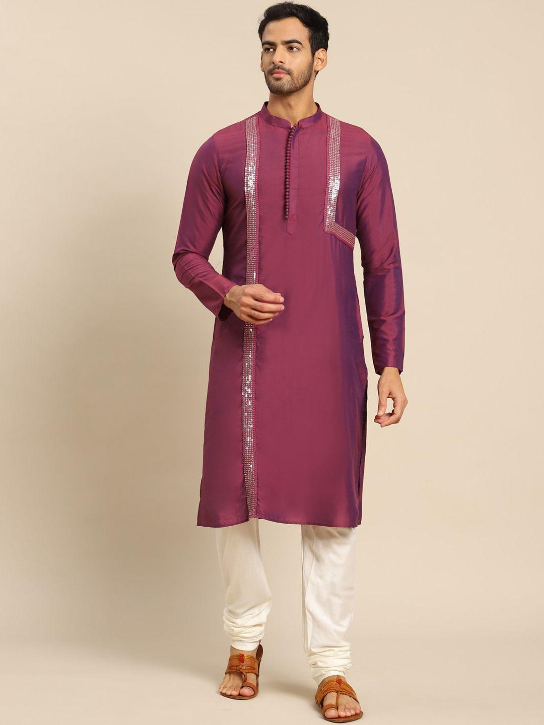 kisah men magenta sequined embellished  kurta