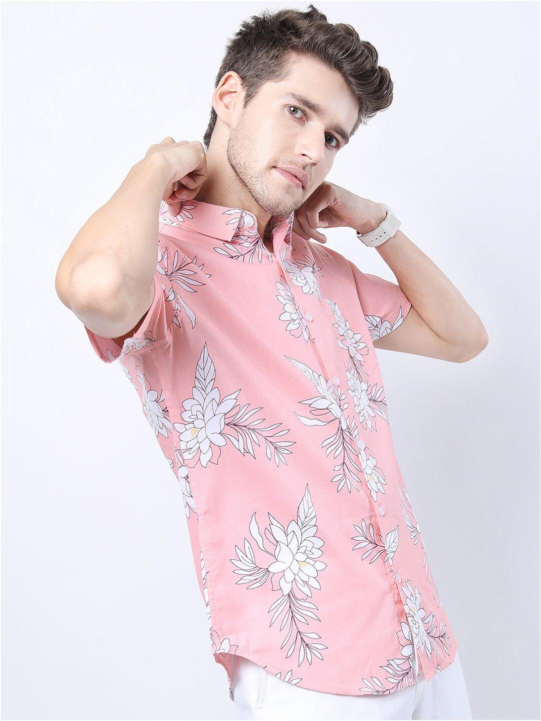 highlander men pink slim fit floral printed casual shirt