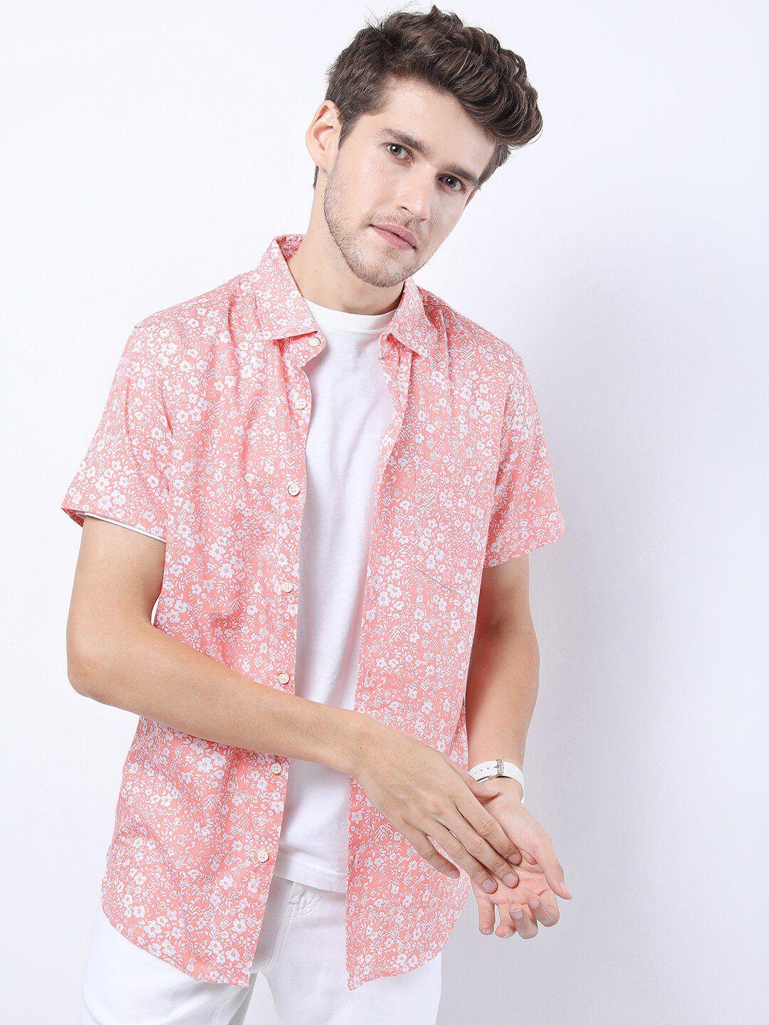 highlander men coral slim fit floral printed casual shirt