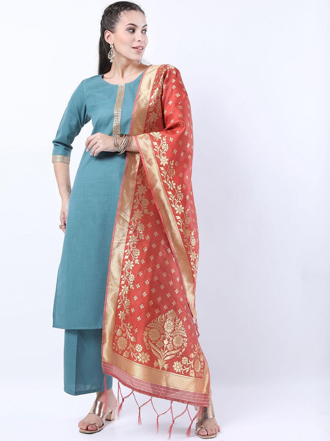 ketch women blue ethnic motifs kurta with trousers & with dupatta